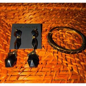 Givenchy Black & Gold Jewelry Set – Drop Earrings NWT + Hinged Bangle